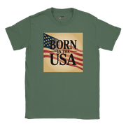 Model wearing relaxed-fit classic Born in the USA tee