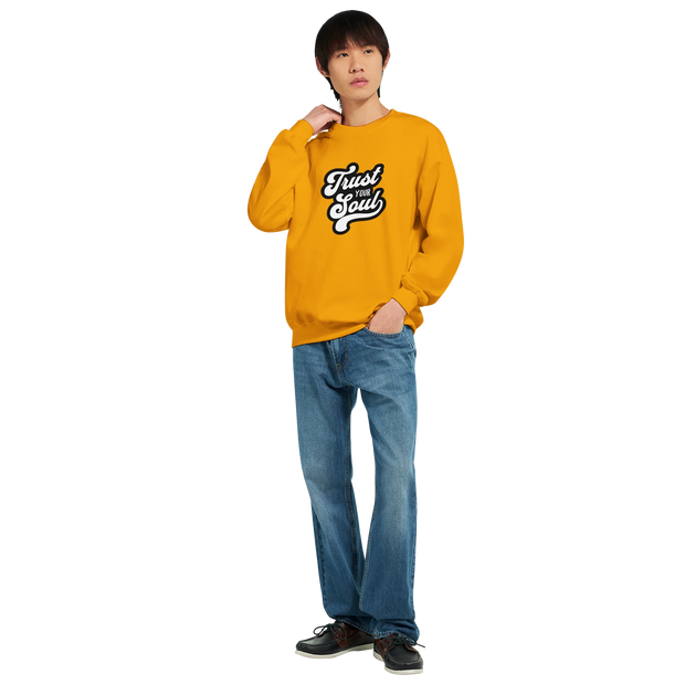 Lifestyle shot: sweatshirt paired with vinyl records and cozy decor