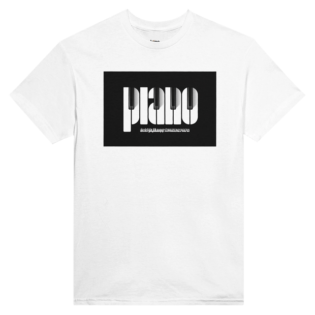 Close-up showing taped neck and shoulders and crisp piano print